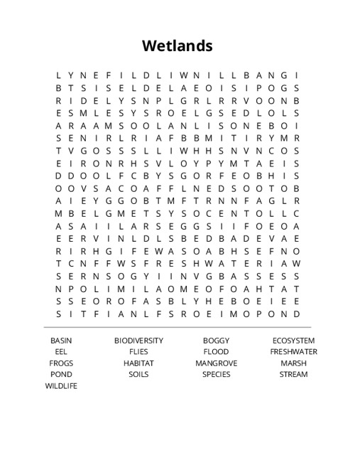 Wetlands Word Search Puzzle