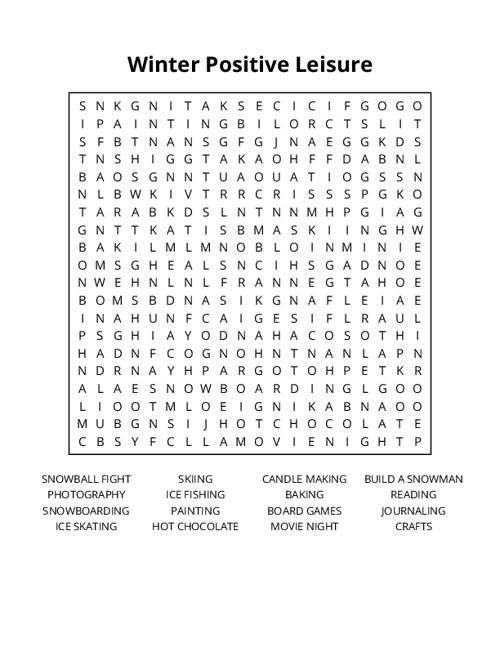 Winter Positive Leisure Word Search Puzzle
