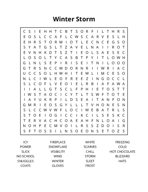 Winter Storm Word Search Puzzle