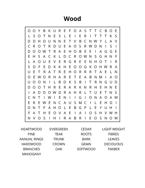 Wood Word Search Puzzle
