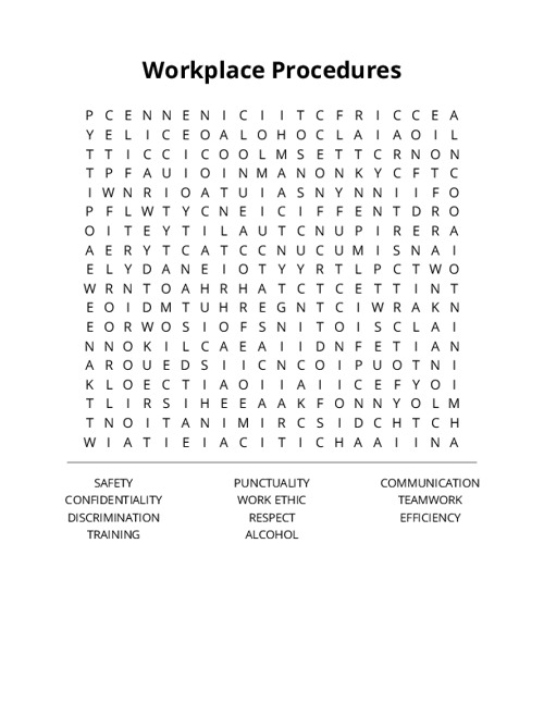 Workplace Procedures Word Search Puzzle