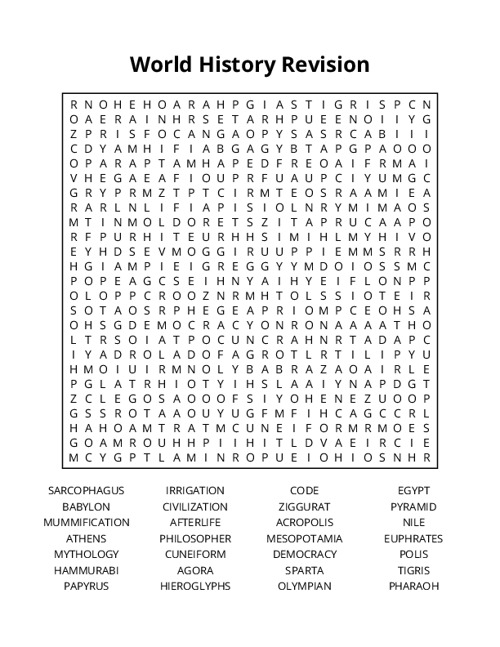 World History Revision Word Search Puzzle