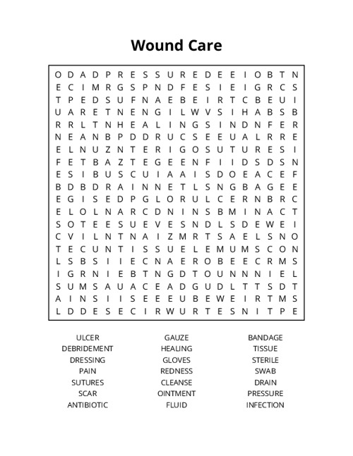 Wound Care Word Search Puzzle