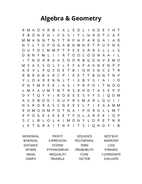Algebra & Geometry Crossword Puzzle