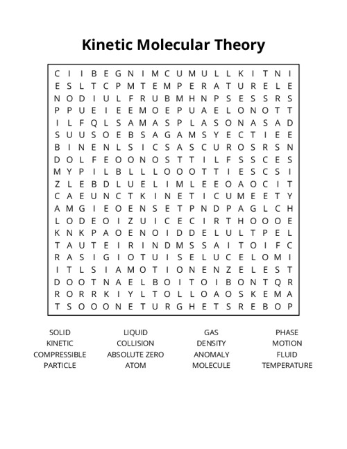Kinetic Molecular Theory Crossword Puzzle