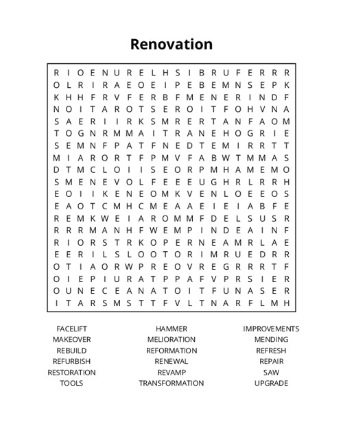 Renovation Crossword Puzzle