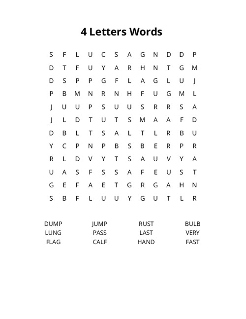 4 Letters Words Crossword Puzzle