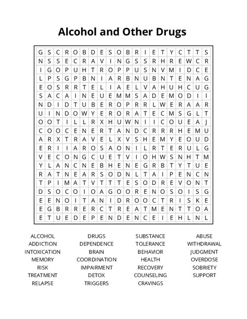 Alcohol and Other Drugs Crossword Puzzle