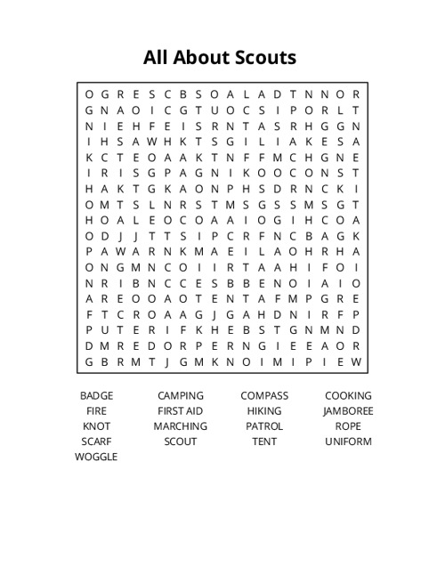 All About Scouts  Word Search Puzzle