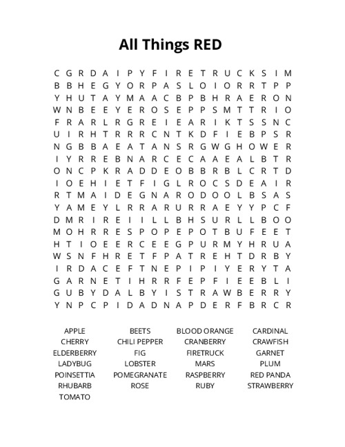 All Things RED Crossword Puzzle