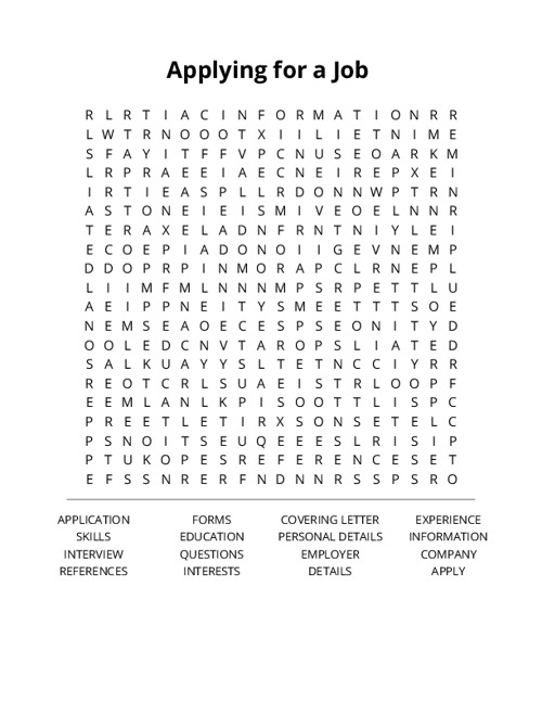 Applying for a Job  Word Search Puzzle