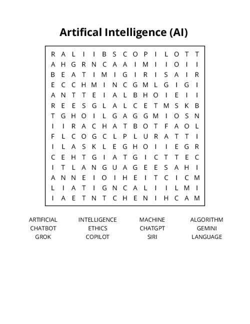 Artifical Intelligence (AI) Word Search Puzzle