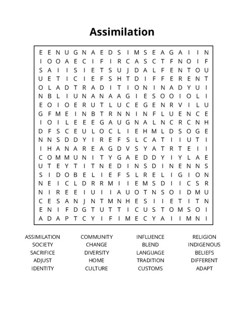 Assimilation Word Search Puzzle