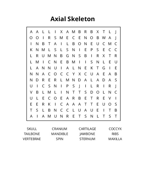 Axial Skeleton Word Search Puzzle