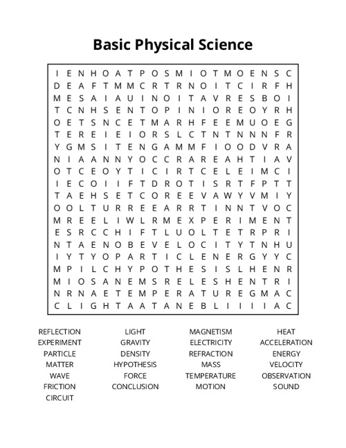Basic Physical Science Word Search Puzzle