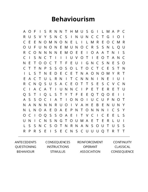 Behaviourism  Word Search Puzzle