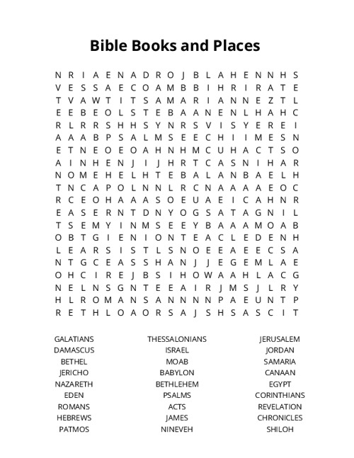 Bible Books and Places Word Search Puzzle