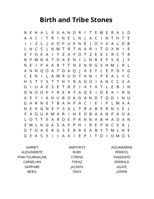 Birth and Tribe Stones Crossword Puzzle