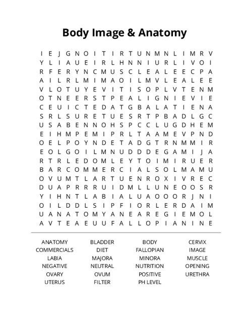 Body Image & Anatomy Crossword Puzzle