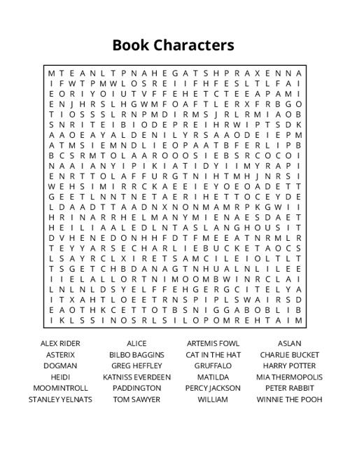 Book Characters Word Search Puzzle