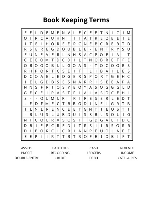 Book Keeping Terms Crossword Puzzle