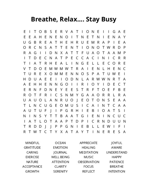 Breathe, Relax.... Stay Busy Crossword Puzzle