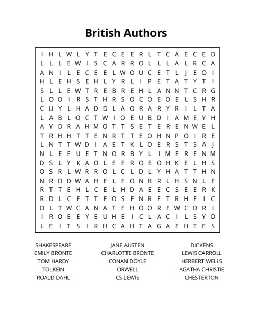 British Authors Crossword Puzzle