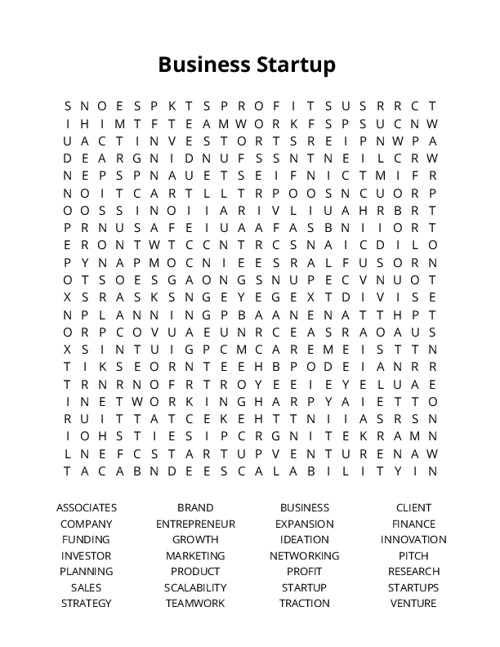 Business Startup Word Search Puzzle