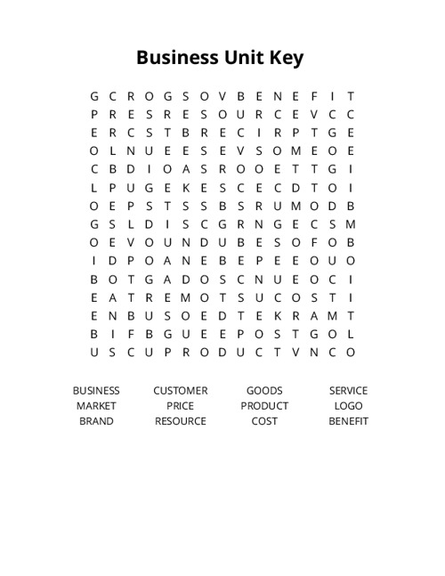 Business Unit Key Crossword Puzzle