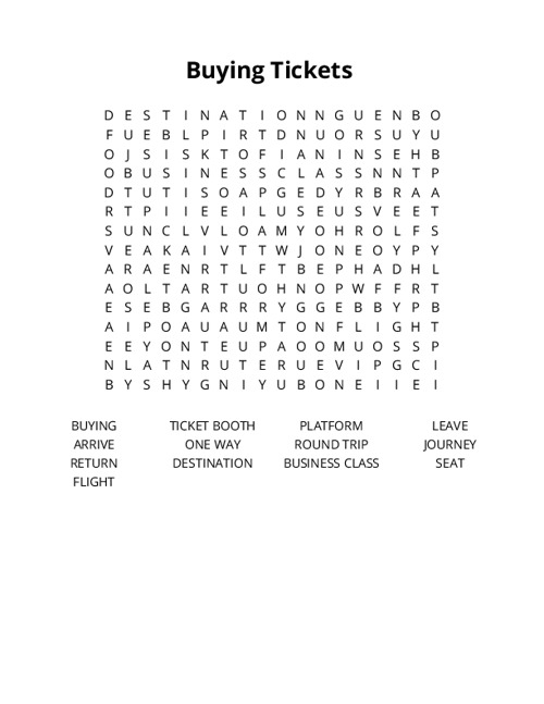 Buying Tickets Word Search Puzzle