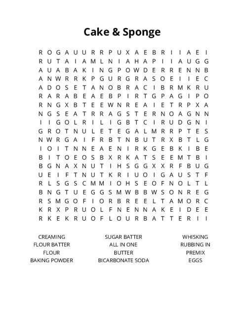 Cake & Sponge Crossword Puzzle