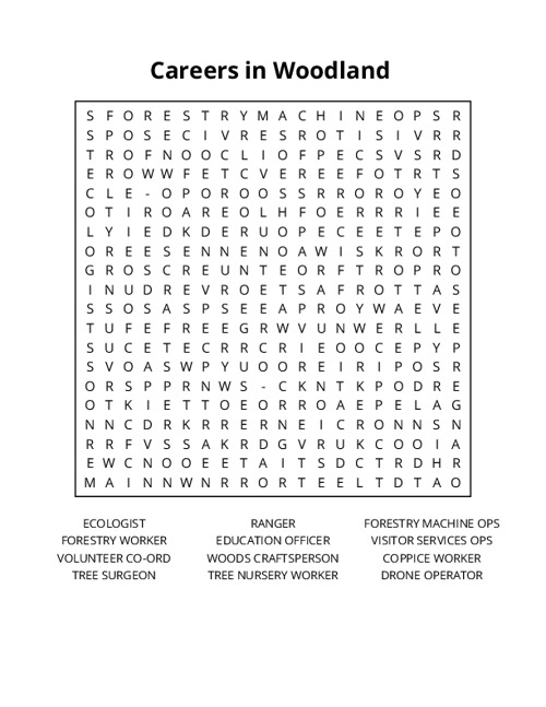 Careers in Woodland  Word Search Puzzle