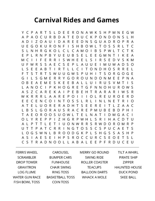 Carnival Rides and Games Crossword Puzzle