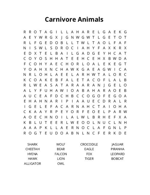 Carnivore Animals Word Search Puzzle