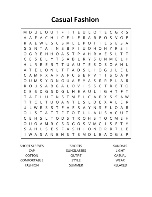 Casual Fashion Crossword Puzzle