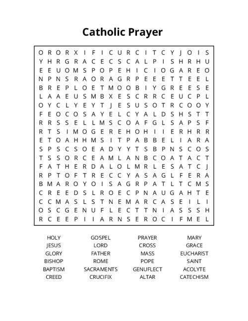 Catholic Prayer Word Search Puzzle