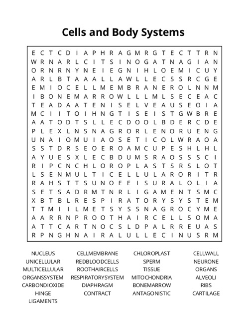 Cells and Body Systems Crossword Puzzle