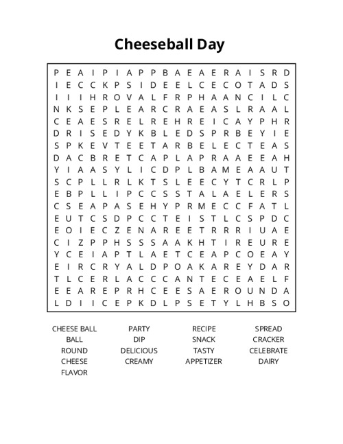 Cheeseball Day  Word Search Puzzle