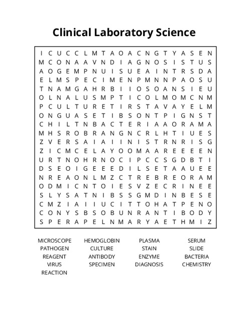 Clinical Laboratory Science  Word Search Puzzle