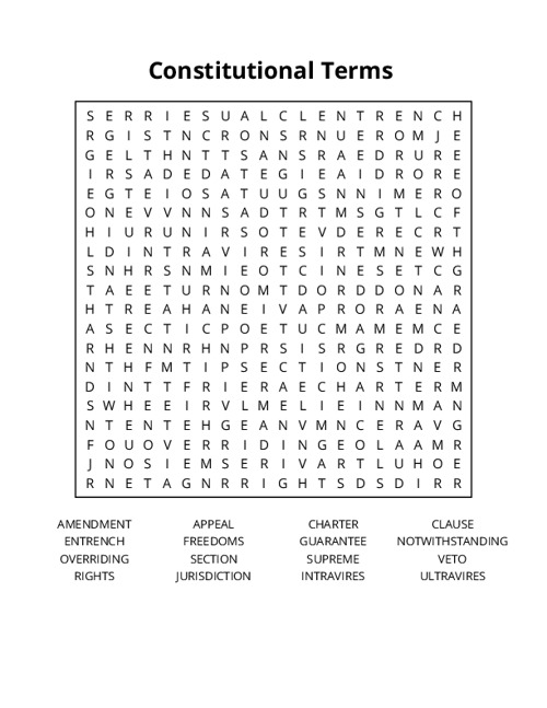Constitutional Terms Word Search Puzzle