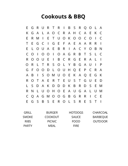 Cookouts & BBQ Crossword Puzzle