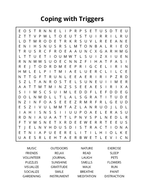 Coping with Triggers Word Search Puzzle