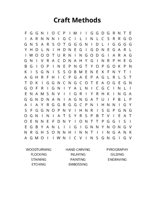 Craft Methods Crossword Puzzle