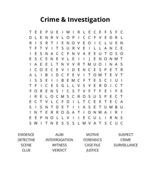 Crime & Investigation Word Search Puzzle