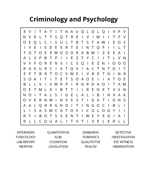 Criminology and Psychology Word Search Puzzle
