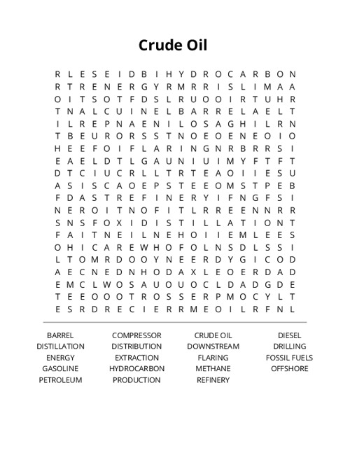 Crude Oil Crossword Puzzle