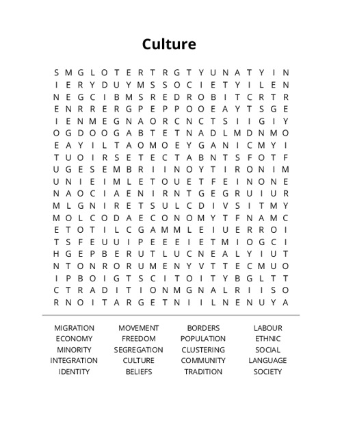 Culture Word Search Puzzle