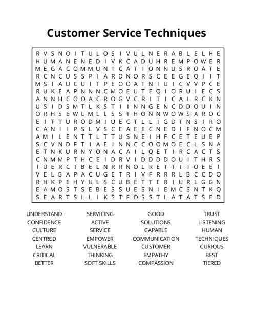 Customer Service Techniques Crossword Puzzle