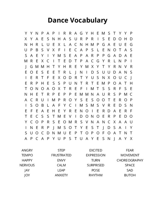 Dance Vocabulary Crossword Puzzle