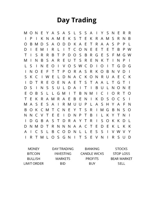 Day Trading Word Search Puzzle